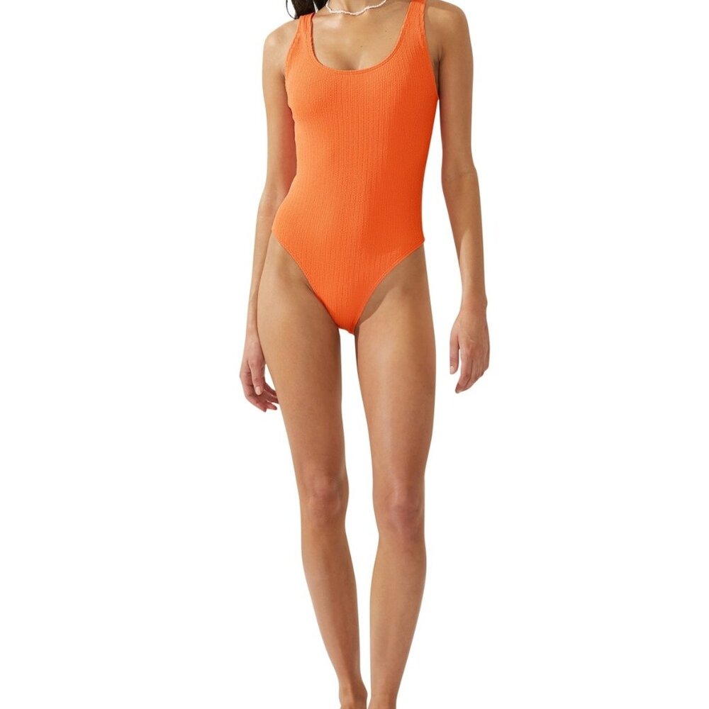 Cotton On Women's Scoop Back One-Piece Swimsuit Crinkle Fabric Orange Size XL